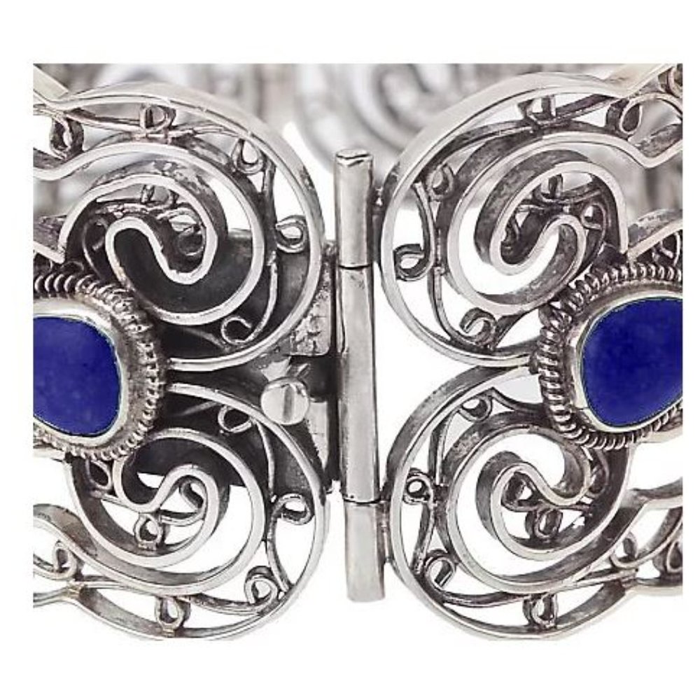 QVC Artisan Crafted Sterling Silver Lapis Filigree Bangle Bracelet - Picture 4 of 10